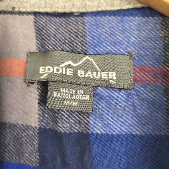 NWT Eddie Bauer Flannel Shirt Blue Orange Plaid Button Down Men's M - Picture 5 of 12